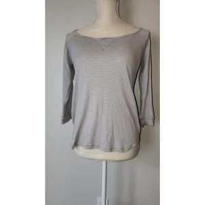 Motherhood Maternity Shirt Gray White Striped Size Small Long Sleeves
